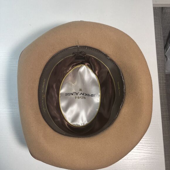 Stacy Adams SAW545 %100 Wool Felt Godfather Men's Hat Medium Cream/Light Brown - Picture 3 of 7